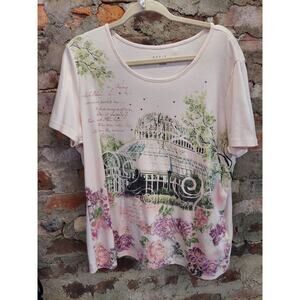 Basic Editions Womens T-Shirt Size XXL Pink Graphic Greenhouse Floral Short
